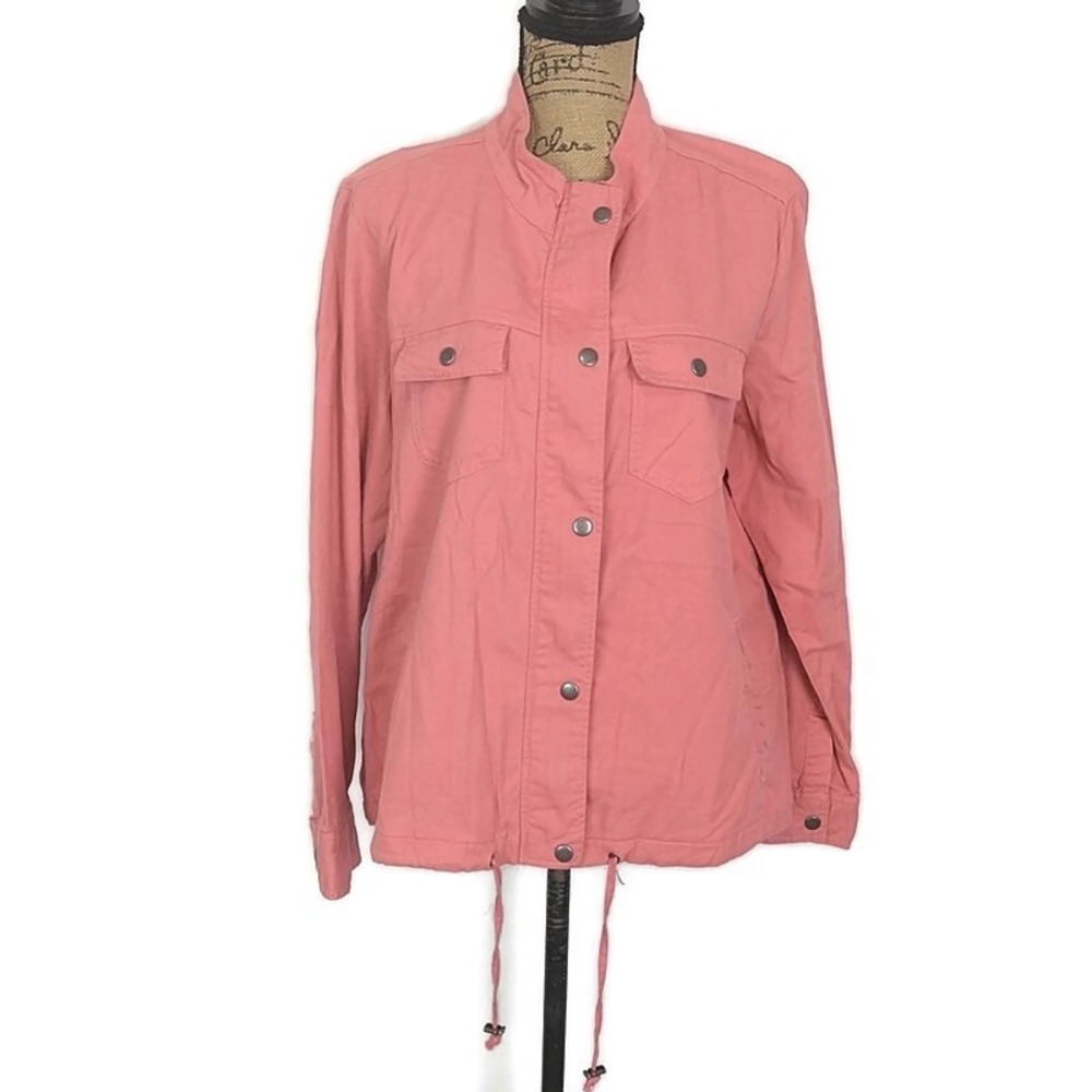 Christopher & Banks Utility Jacket Womens Large Coral Pink Snap Front Field Coat